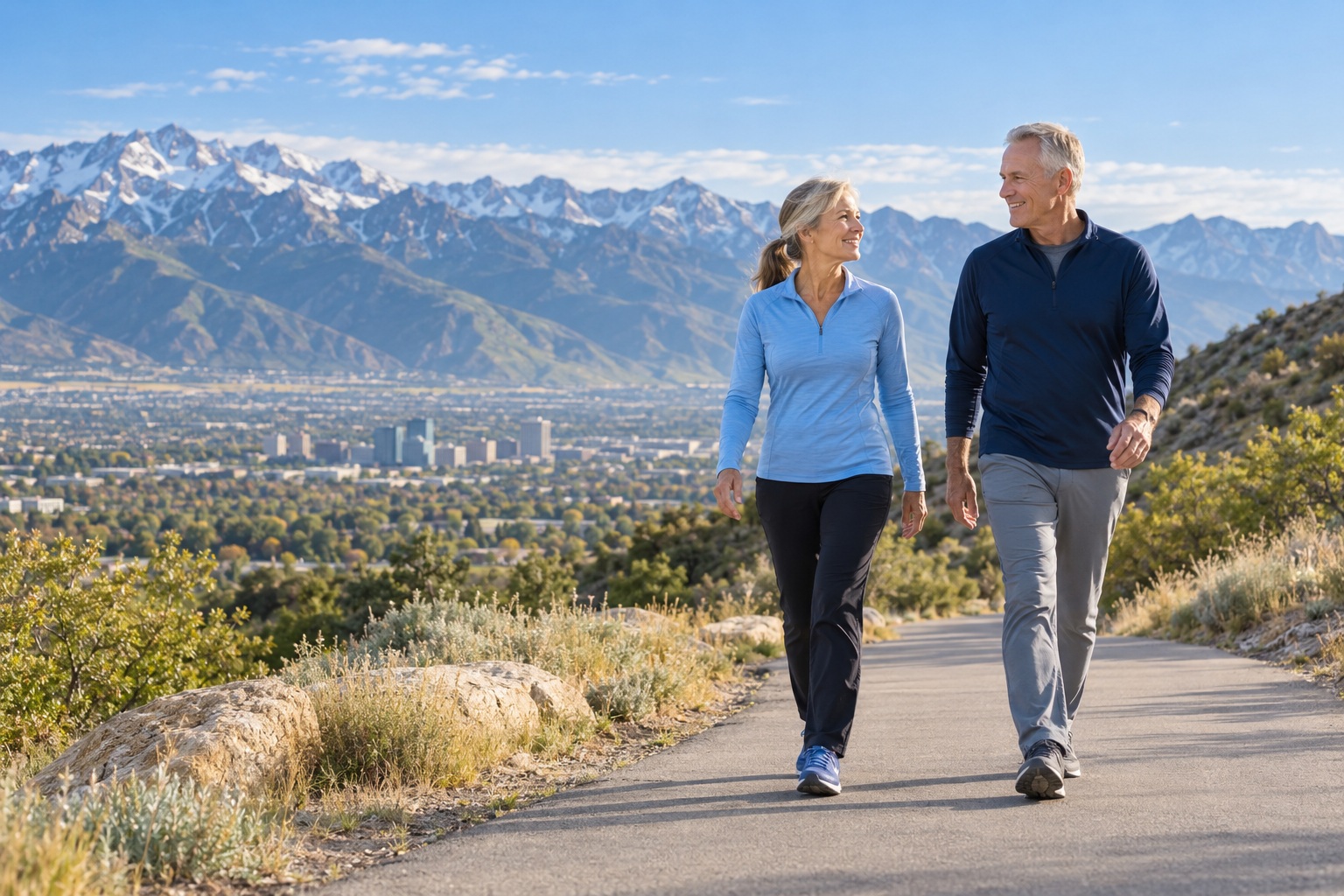 Utah foothill walking scene with mountain views