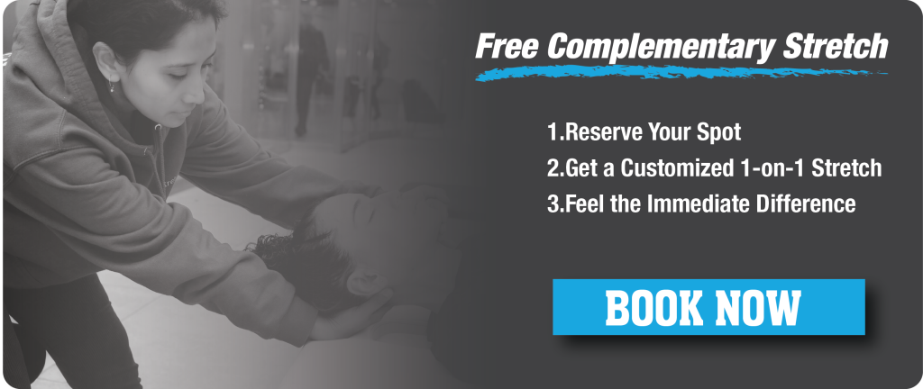 Free Complementary Stretch promotion banner for Utah Stretch featuring a 1-on-1 assisted stretching session